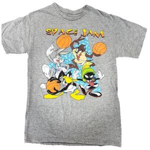 Space Jam Men’s Small Graphic Tee Tune Squad Basketball Vintage Style Gray